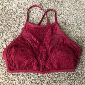 Maroon lace halter top bralette bikini small